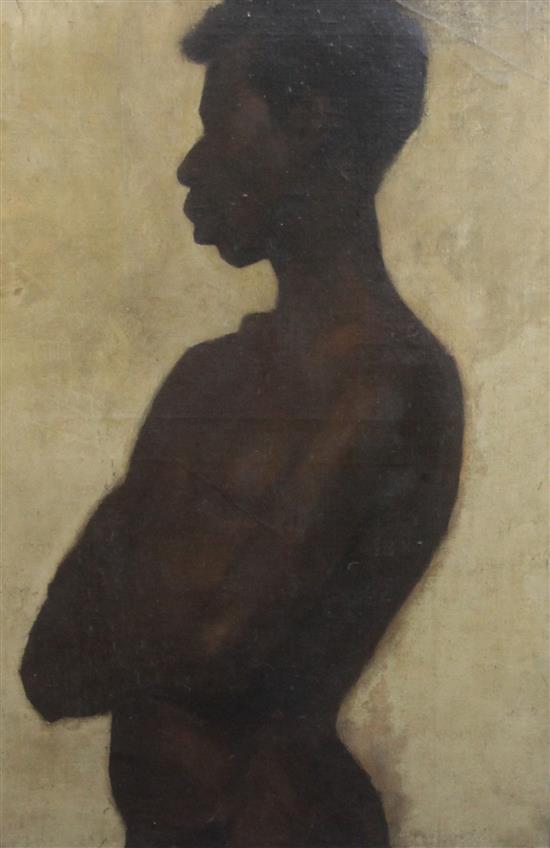 Albert de Belleroche (1864-1944) Half length portrait of a nude black man 30 x 20.5in.